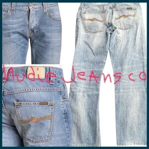 Nudie Jeans Mid Worn Indigo Hank Rey Straight Leg Jeans (32x29)